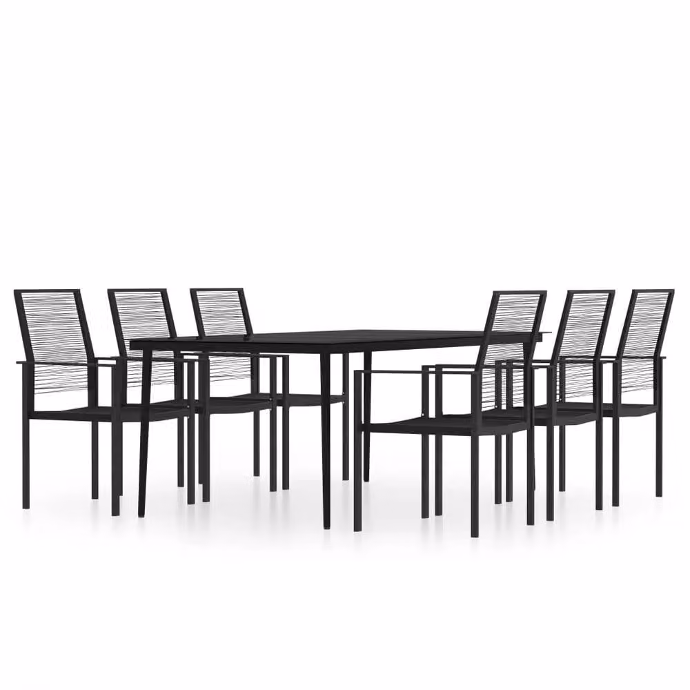 Berkfield Home 7 Piece Black Modern Garden Dining Set with Metal, Glass and Rattan – 2