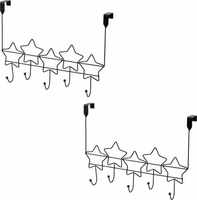 Showerdrape Set of 2 Black Metal Over Door Storage Hooks