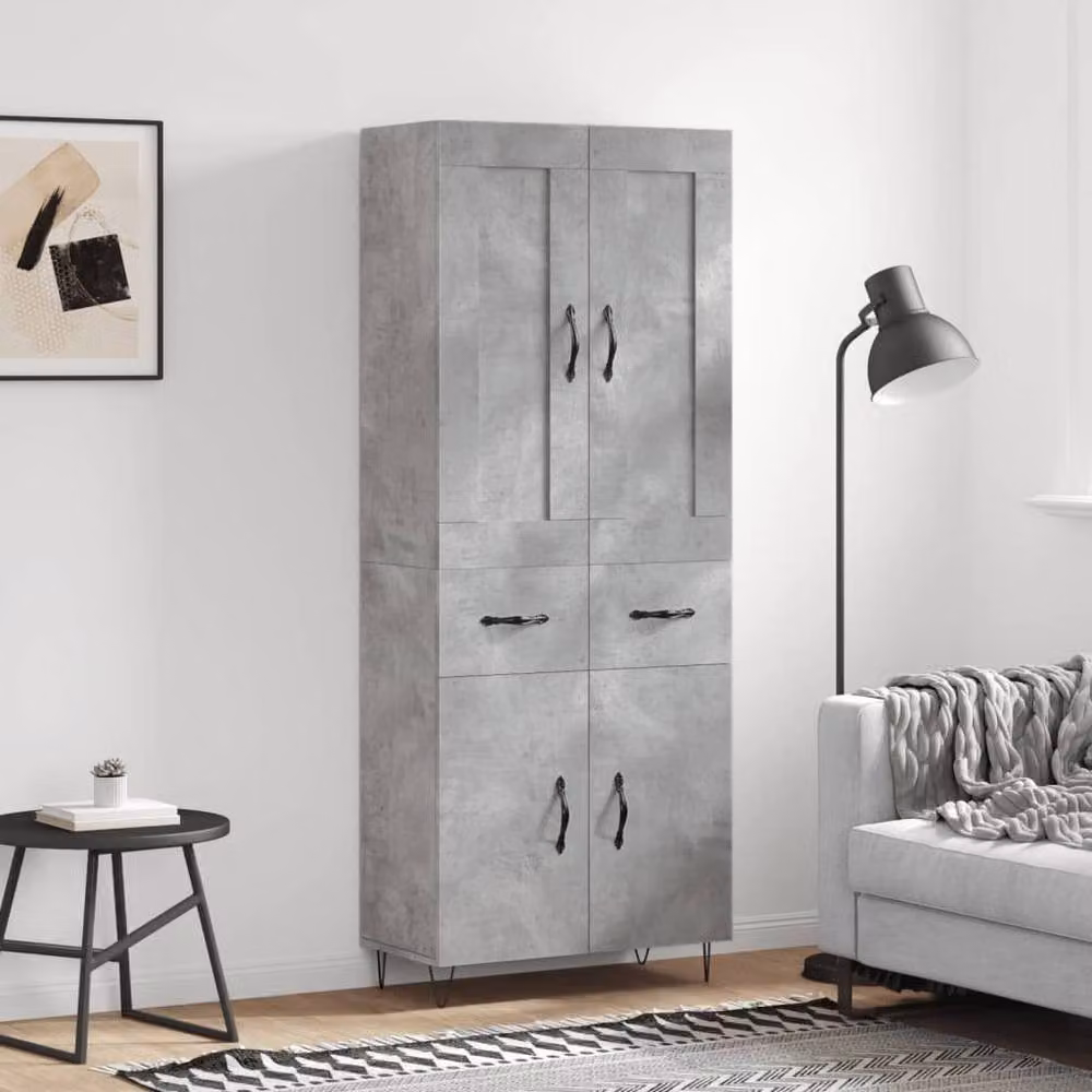 Berkfield Home Highboard in Concrete Grey, W/D/H: 69.5 x 34 x 180 cm – 2