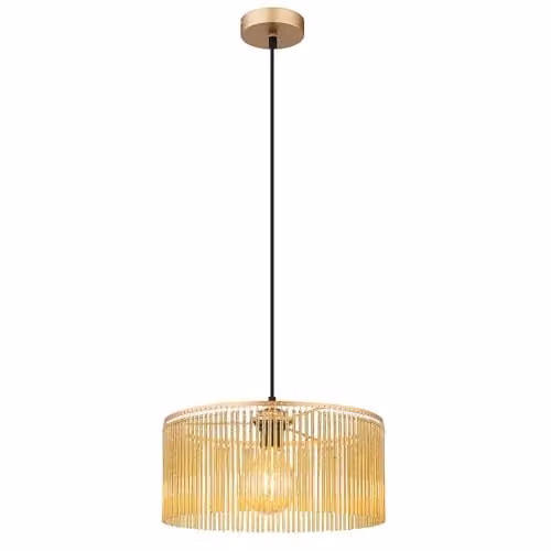 Netlighting Leeds Cylindrical Pendant Light in Gold/Brass with Amber Acrylic Rods, Diameter: 35 cm, Height: 135 cm