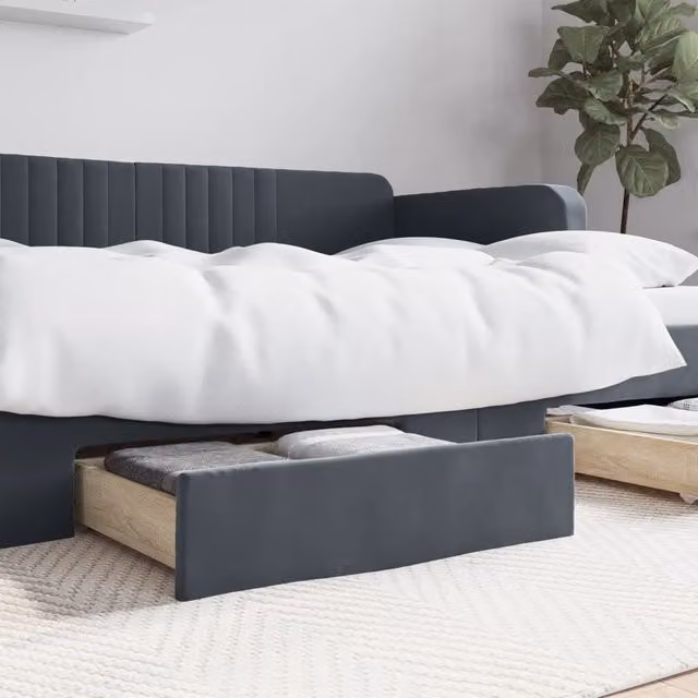 Berkfield Home Bed Storage Drawers, 2 Piece Set in Dark Grey Engineered Wood and Velvet – 1