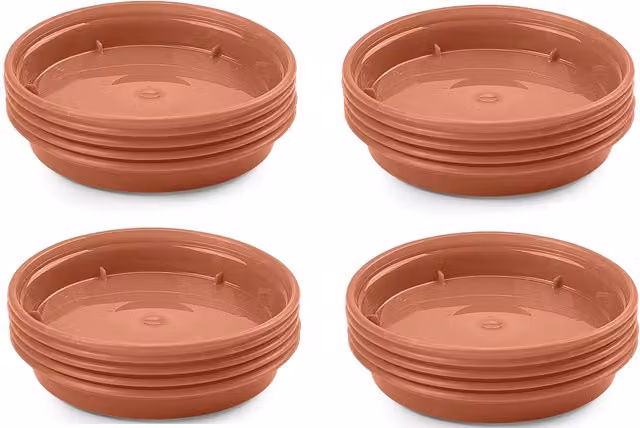 Whitefurze 5 Pack Plastic Mini Seedling Pot Saucers, Orange and Brown, Diameter: 9.5 cm