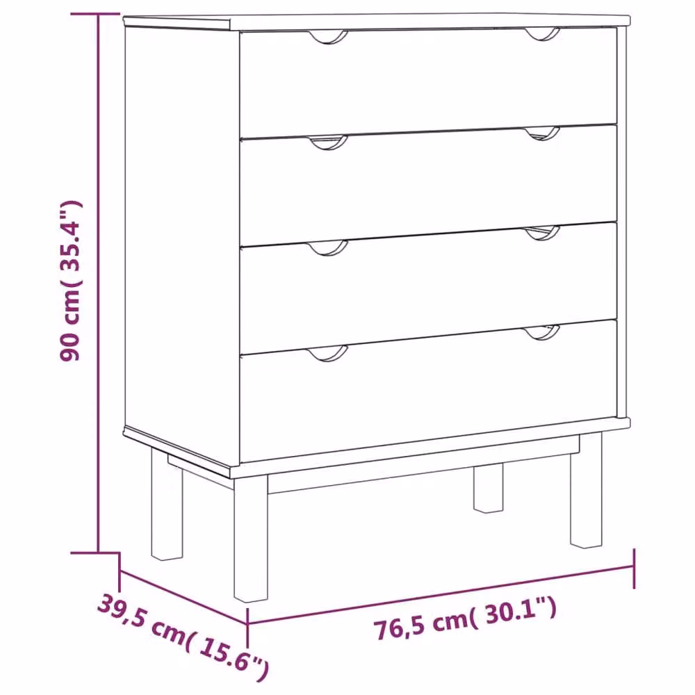 Berkfield Home OTTA Drawer Cabinet in Brown and Grey, Solid Pine Wood, W/D/H: 76.5 x 39.5 x 90 cm – 3