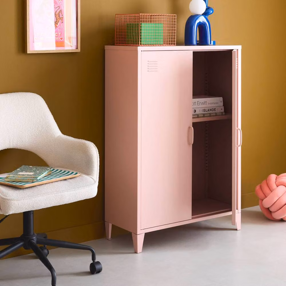 sweeek Industrial Metal Sideboard Cabinet with 2 Storage Compartments, Pink – 3
