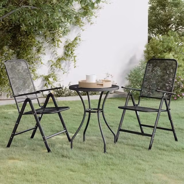 Berkfield Home 3 Piece Garden Dining Set in Anthracite and Black Matt Metal