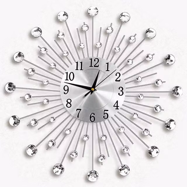 SPETLEK Modern Silver Sunburst Wall Clock with Geometric Metal Design