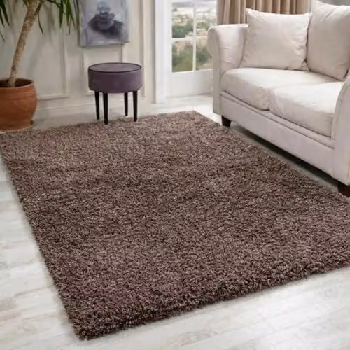 Serdim Rugs Plain Shaggy Living Room Area Rug, Taupe, W: 120 cm, L: 170 cm – 1