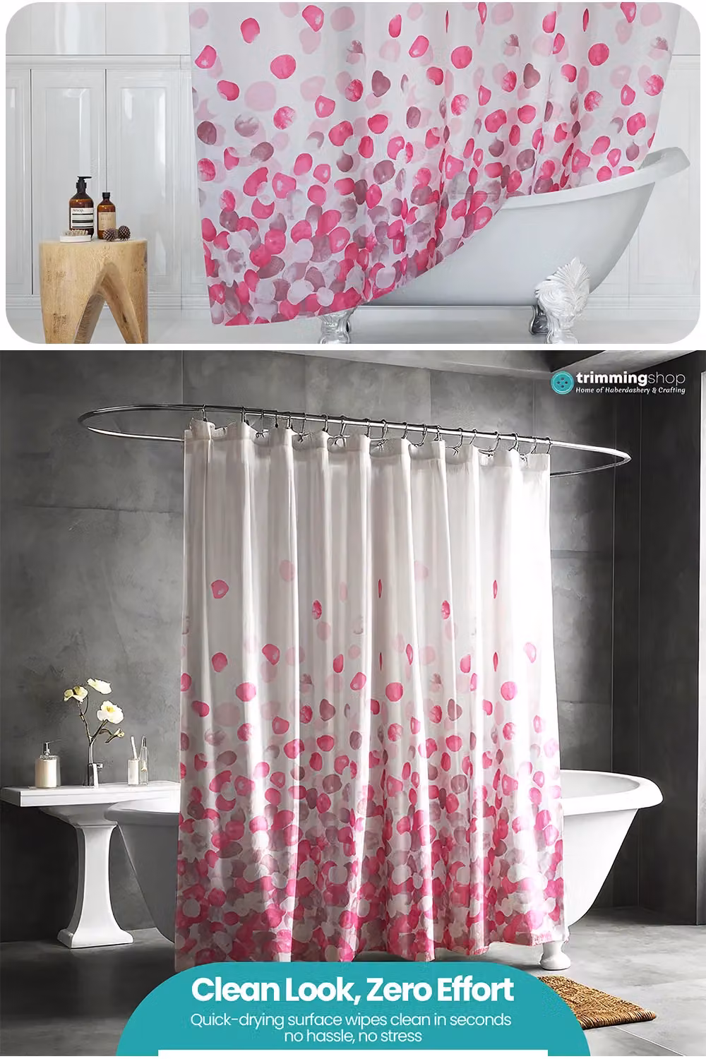 Neel Blue Pink Petals Floral Polyester Shower Curtain, Water-Resistant and Mould-Resistant, W: 180 cm, H: 180 cm – 2