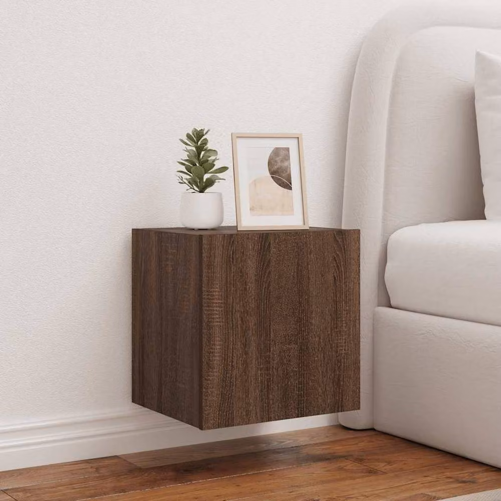 Berkfield Home TV Wall Cabinets with LED Lights, 2 Piece, Brown Oak, W: 40.5 cm, D: 35 cm, H: 40 cm – 1