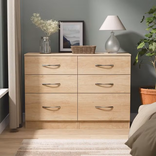 2 U Hampshire 6 Drawer Wide Chest in Light Brown, Ready Assembled