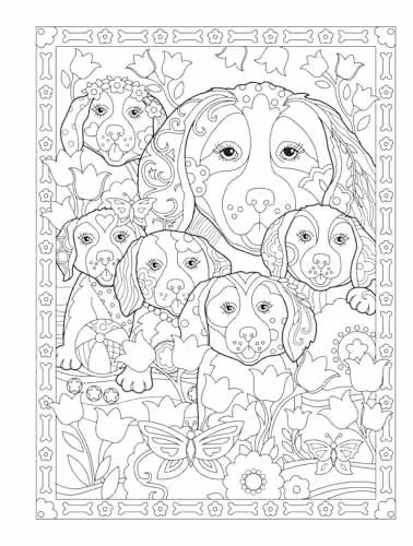Dover Creative Haven Playful Puppies Colouring Book for Adults, Multicolour – 3