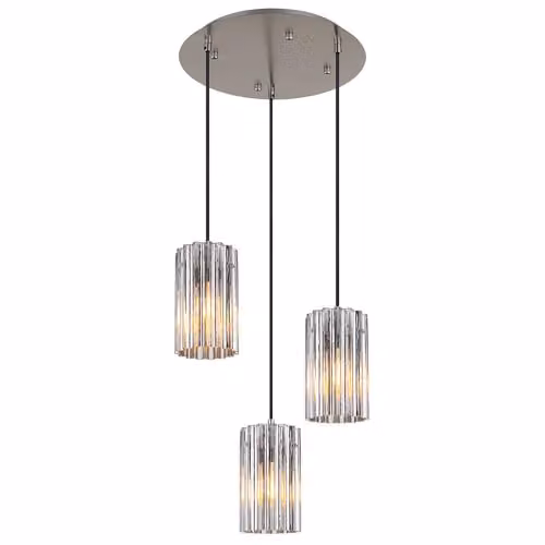 Netlighting Cayden Cluster Pendant Light in Silver with Grey Glass Shades, 3-Bulb E27, Height: 120 cm, Diameter: 38.5 cm – 1