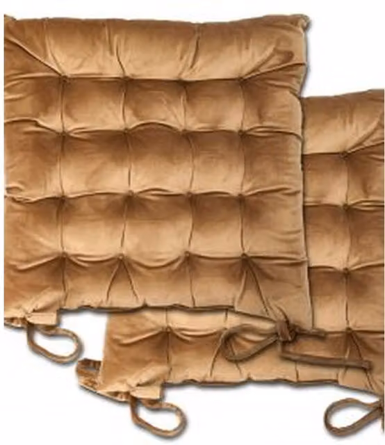 NewEdgeBlinds Pair of Square Plush Velvet Seat Pads in Brown and Beige