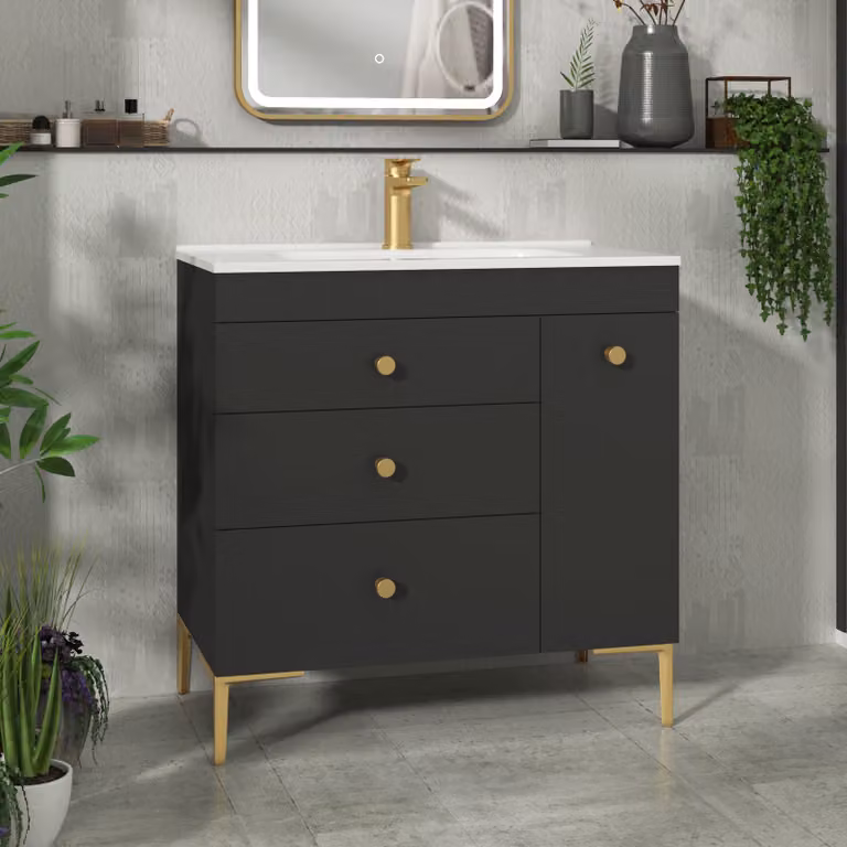 Royal Bathrooms Verona 800mm Matt Black Floor Standing Bathroom Vanity Unit with 3 Drawers and Side Pull Out Storage