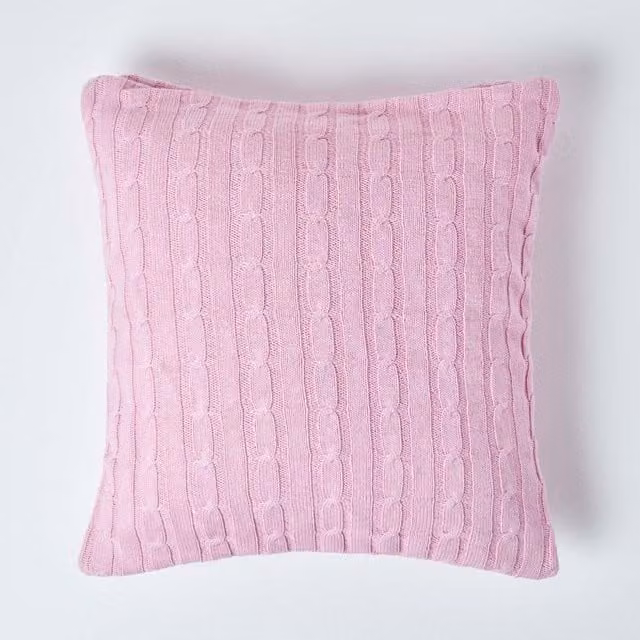 Homescapes Pink Cotton Knit Square Cushion Cover