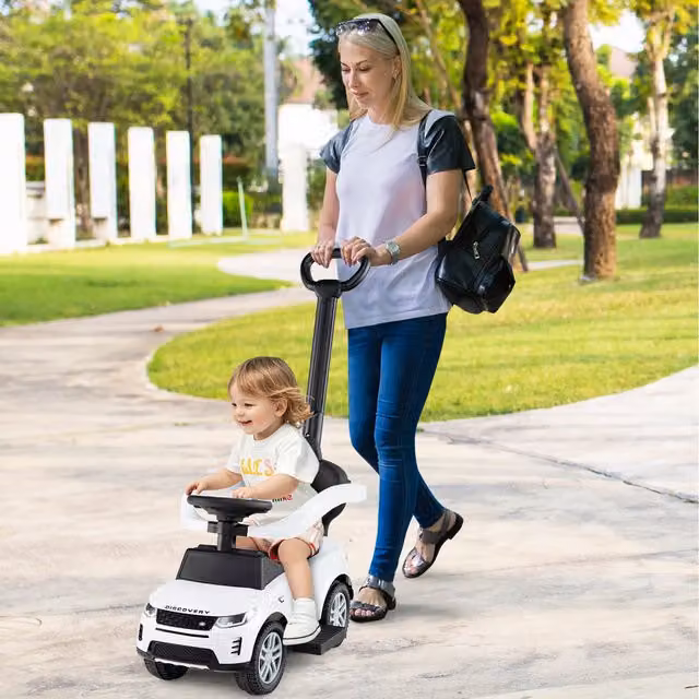 Costway 3 in 1 Ride On Push Car for Toddlers with Push Handle and Light and Sound Effects, White