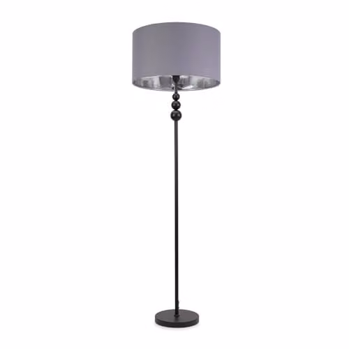 ValueLights Marissa Black Stacked Ball Floor Lamp with Grey and Chrome Shade and LED Bulb