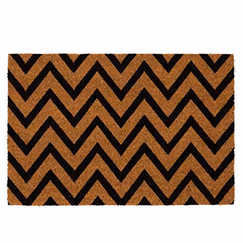 Nicola Spring Coir Door Mat with Zig Zag Graphic, Brown and Multicolour, W: 60 cm, D: 40 cm