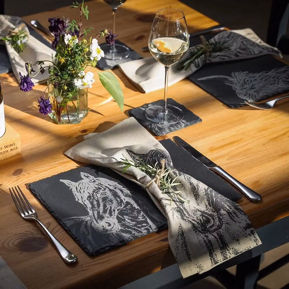 Selbrae House Set of 2 Grey Slate Rectangular Place Mats with Horse Portrait – 2
