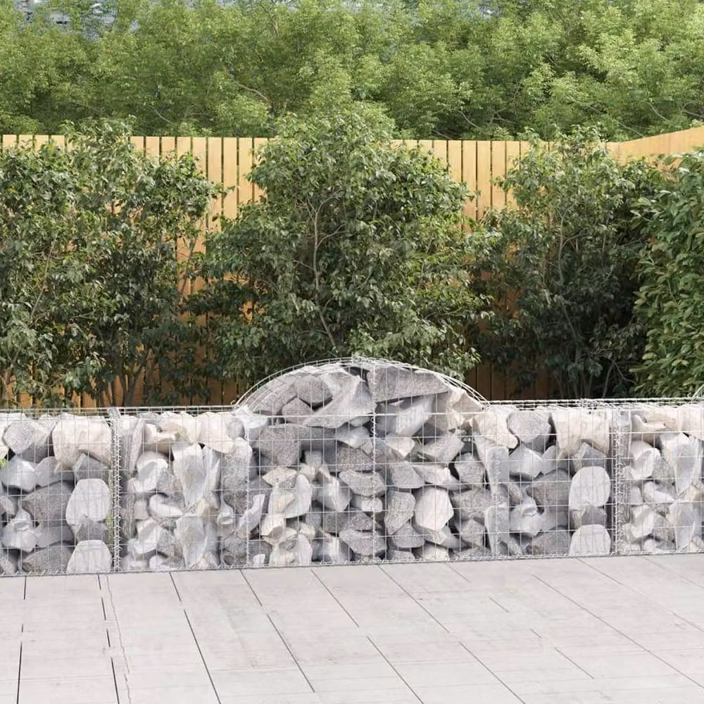 Berkfield Home Arched Gabion Baskets, 7 Piece Set, Silver Galvanised Steel, W: 200 cm, D: 50 cm, H: 60-80 cm – 2