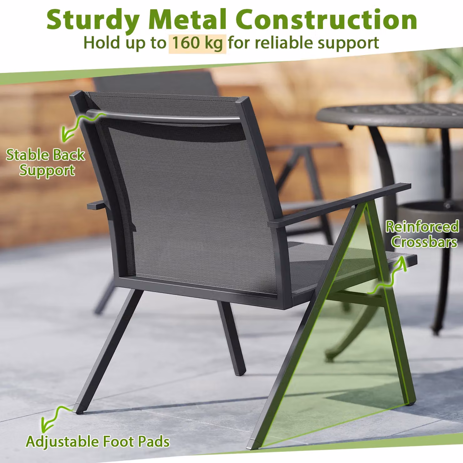 Gymax 2 Pack Grey Patio Armchairs with Breathable Mesh Fabric and Metal Frame – 4