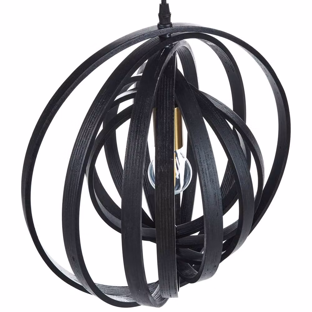 Wyld and Coco Black Poplar Wood Round Pendant Lamp with Adjustable Shade and Two Settings – 5