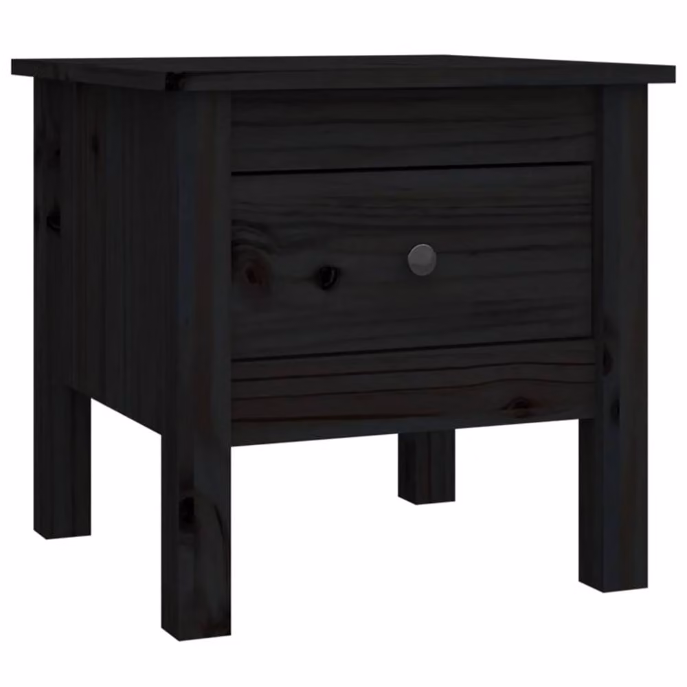 Berkfield Home Set of 2 Black Solid Pine Wood Side Tables, W/D/H: 40 x 40 x 39 cm – 5