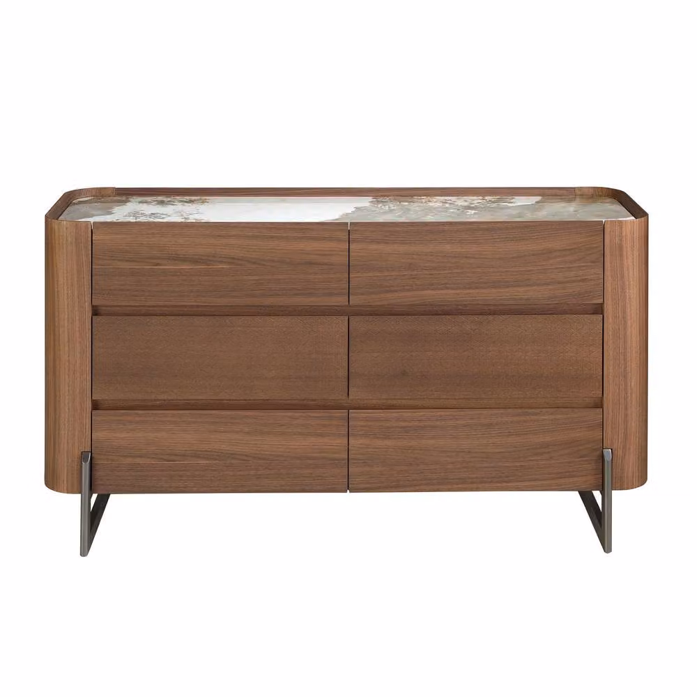 Angel Cerda Modern 6-Drawer Chest with Porcelain Marble in Walnut and Brown, W/D/H: 145 x 78 x 45 cm – 2