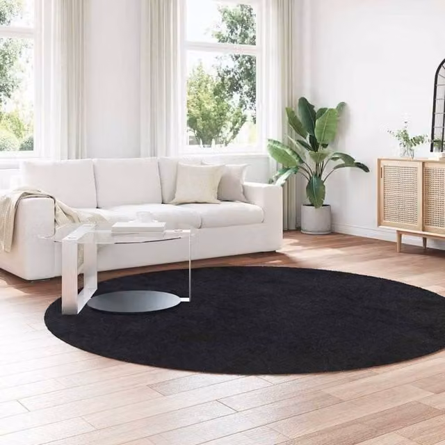 Berkfield Home NAVARRA Black Shaggy High Pile Round Polyester Rug, Diameter: 240 cm – 1