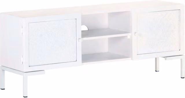 Berkfield Home White Industrial TV Cabinet in Solid Mango Wood, W/D/H: 115 x 30 x 46 cm