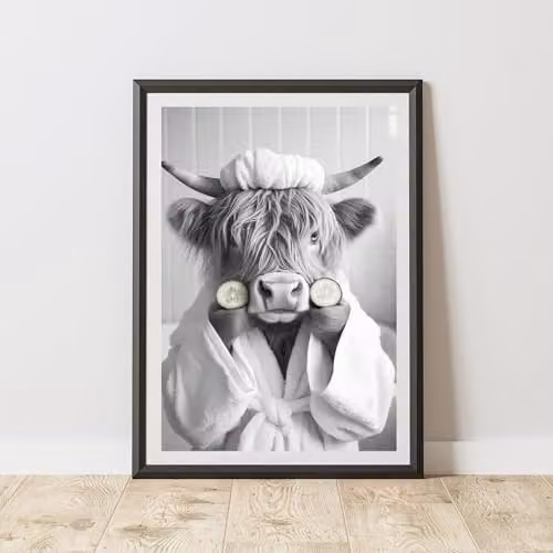60 Second Makeover Highland Cow Cucumber Eyes Quirky Animal Print Paper Poster, A3