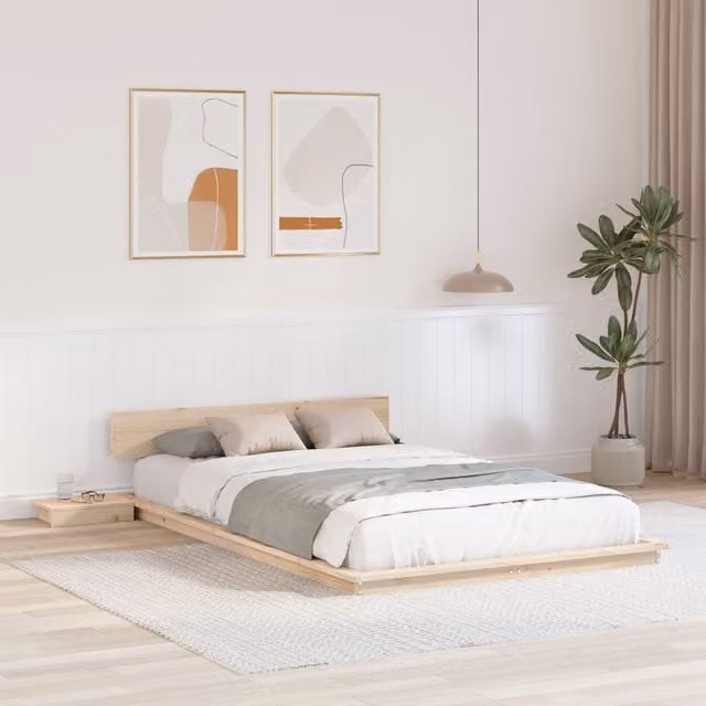 Berkfield Home Solid Pine Wood Floor Bed Frame with Headboard and Bedside Tables, 120 x 200 cm