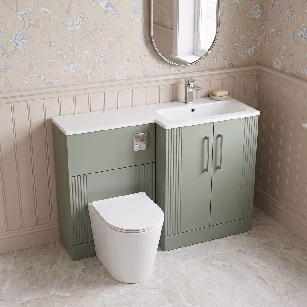 Balterley Belvide 2 Door Vanity WC Combi Unit with Stone Basin, Green, W: 110 cm, Right Handed – 2