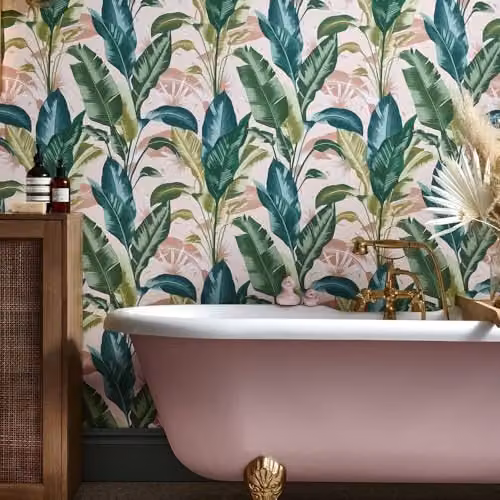 Graham & Brown Envy Leaf It Out Twilight Pink Tropical Floral Wallpaper – 2