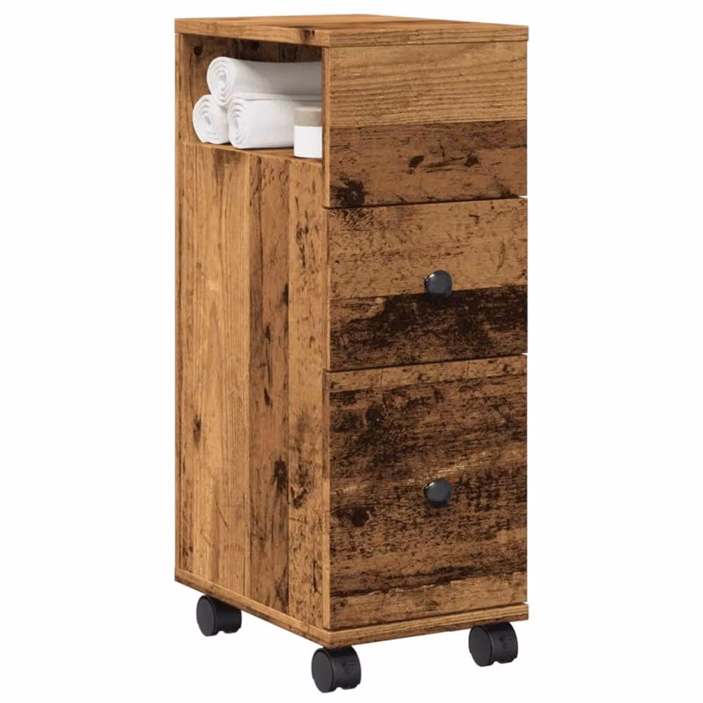 Berkfield Home Narrow Bathroom Cabinet with Wheels in Brown Old Wood – 2