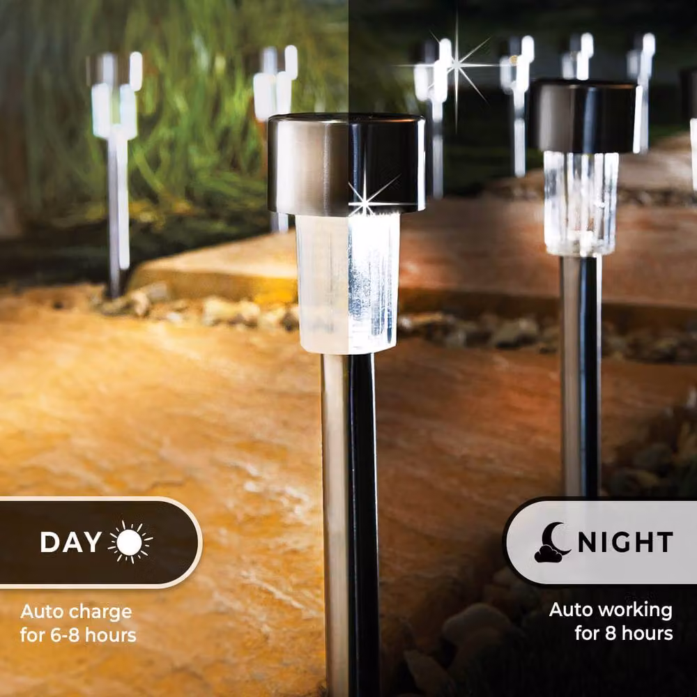 Gainsborough Set of 12 Silver Stainless Steel Solar Garden Lights with Warm White LED and Dusk Sensor – 3