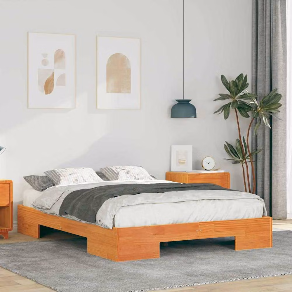 Berkfield Home Floor Bed Frame with Storage in Brown, Solid Pine Wood, W/D/H: 120 x 190 x 25 cm – 2