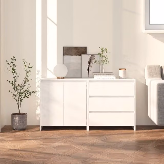 Berkfield Home 2 Piece Modern White Matt Engineered Wood Sideboard – 1