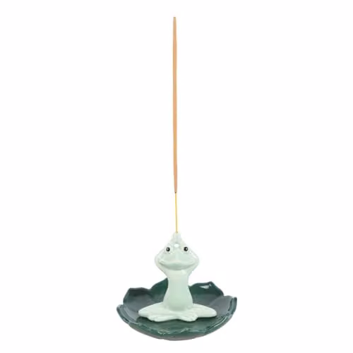 KDMD Ceramic Yoga Frog Incense Stick Holder in Petrol Green