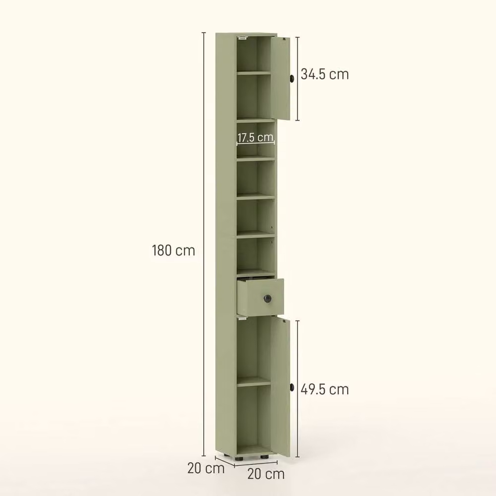 NESTLUNE Slim Green Lacquered Bathroom Cabinet with Internal Shelves and Hinged Doors – 2