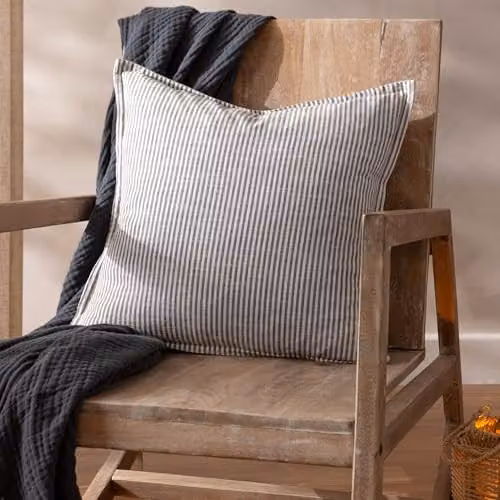Yard Truro Striped Polyester Filled Square Cushion, Grey, 45 x 45 cm – 2
