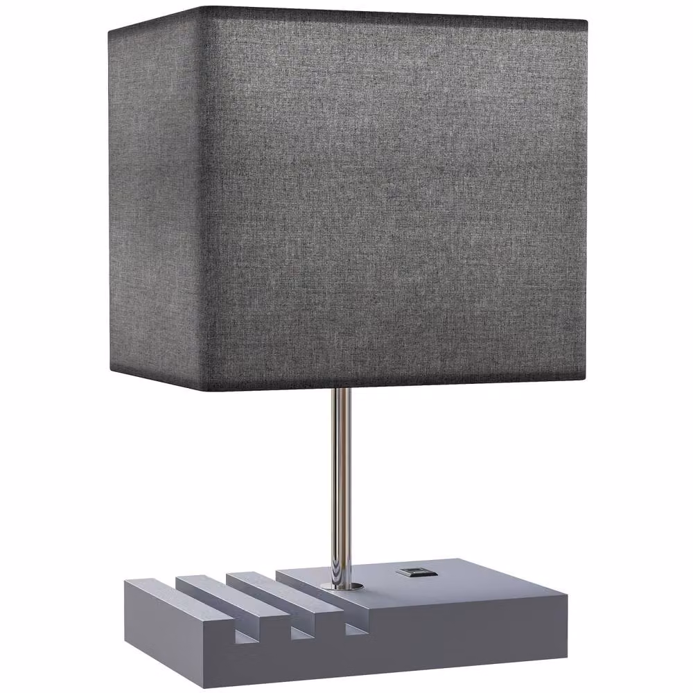 Wyld Haus Kata Grey Wood Bedside Lamp with Fabric Shade – 2