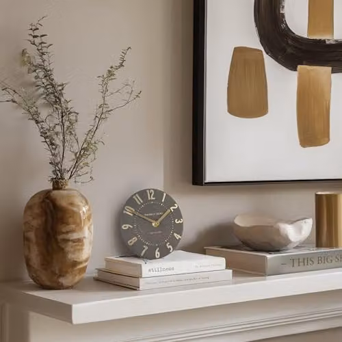 Thomas Kent Espresso Mulberry Mantel Clock with Quartz Movement and Gold Embossed Numerals, Brown and Gold – 2