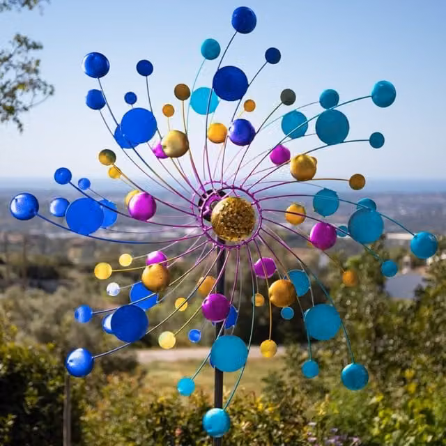 Primrose Kinetic Eclipse Wind Spinner with Gemstones in Multicoloured Blue, Yellow and Pink