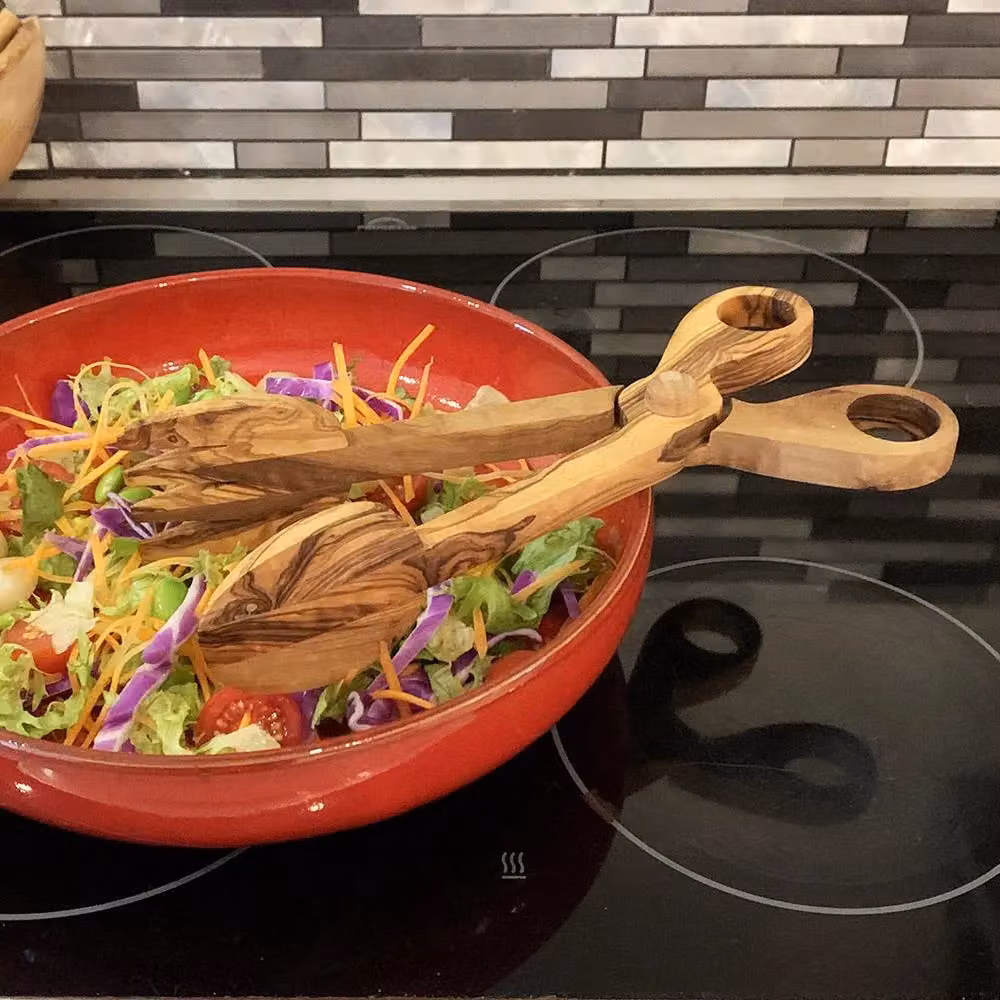 Verano Spanish Ceramics Olive Wood Salad Server Tongs, Brown, 27 cm – 3