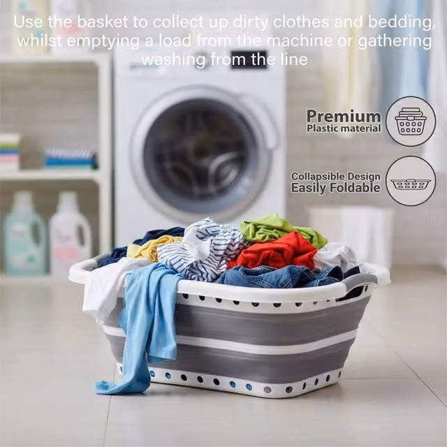 EONLION Collapsible Laundry Basket, 37L Capacity, Grey
