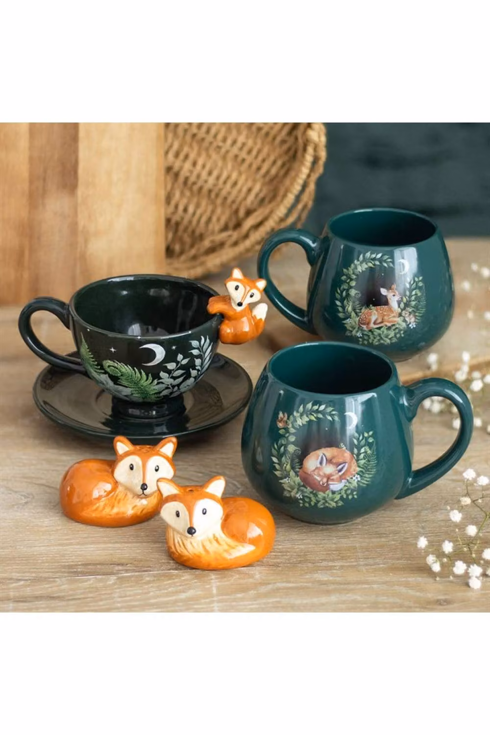 KDMD Green Forest Fox Ceramic Teacup and Saucer Set, Green – 3