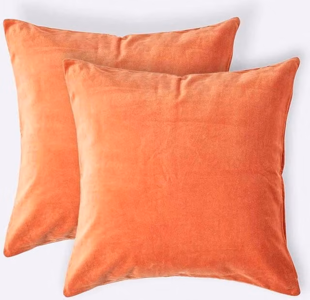 Homescapes Set of 2 Burnt Orange Cotton Velvet Square Cushion Covers, W/D/H: 40 x 40 x 40 cm