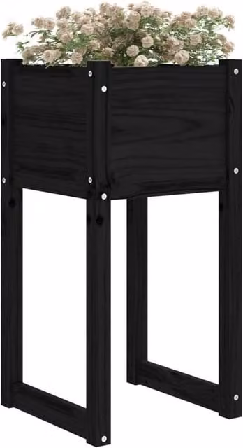 Berkfield Home Black Solid Wood Pine Planters, 2 Pack, W/D/H: 40 x 40 x 81 cm – 1
