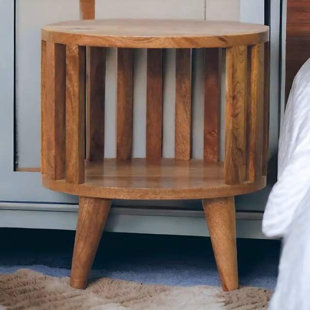Artisan Furniture Ariella Mid Century Mango Wood Single Shelf Bedside Table in Brown